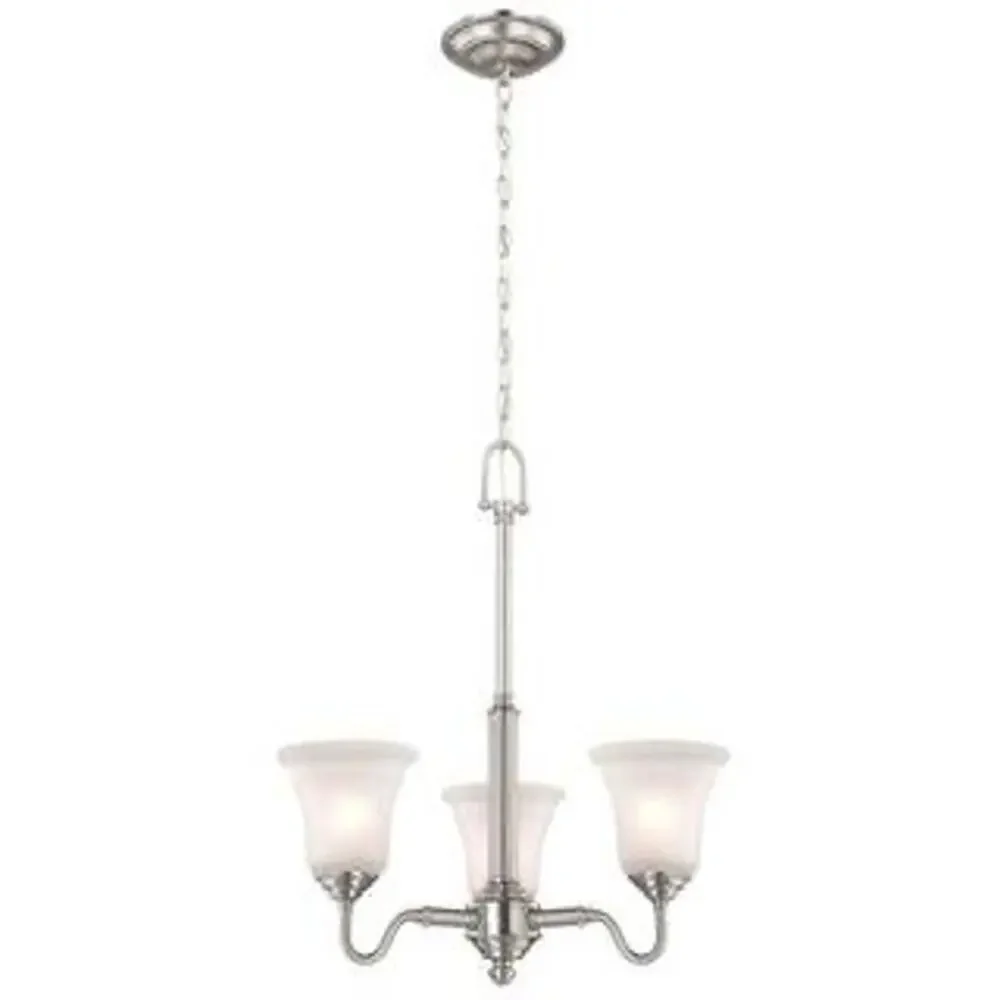 3-Light Brushed Nickel Chandelier with Frosted Glass Shades